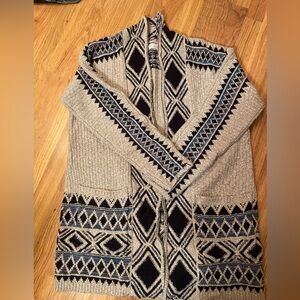 Lucky Brand Beige and Black Geometric Cardigan